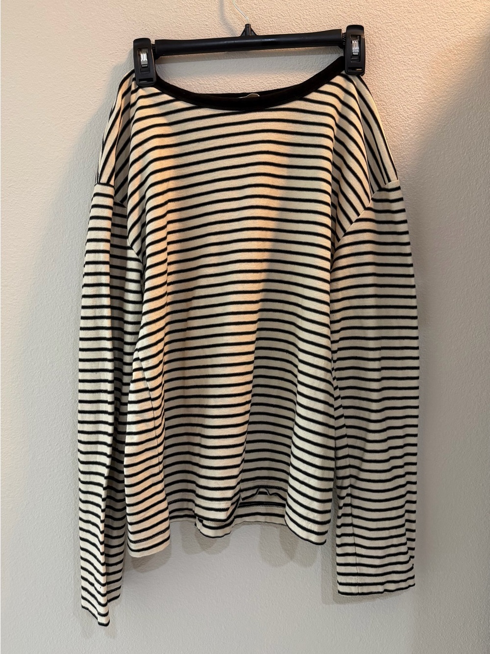 Zara Black & Cream Striped Long Sleeve Top